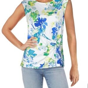 Calvin Klein Blue and‎ Green Fitted Cap Sleeve Tank Top